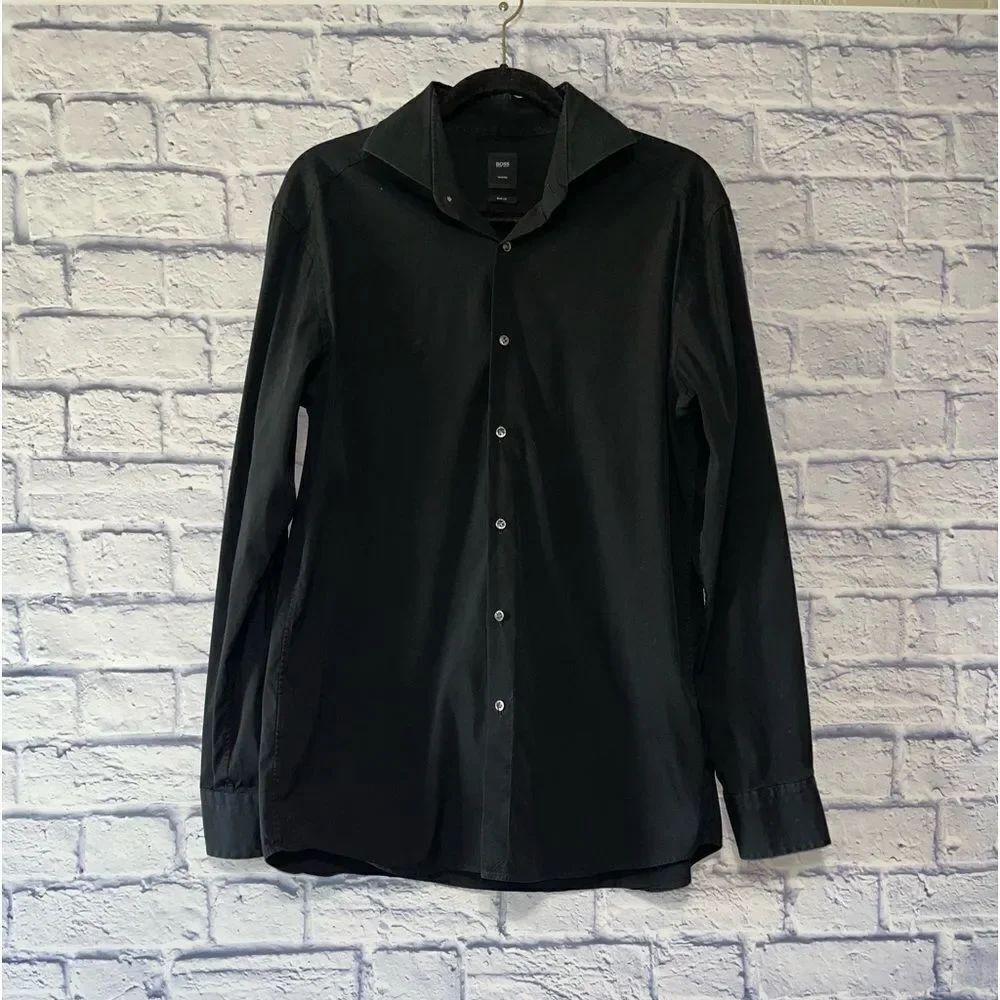 Hugo boss slim fit button down black shirt